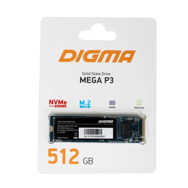 

SSD накопитель DIGMA M.2 2280 512 ГБ (DGSM3512GP33T)