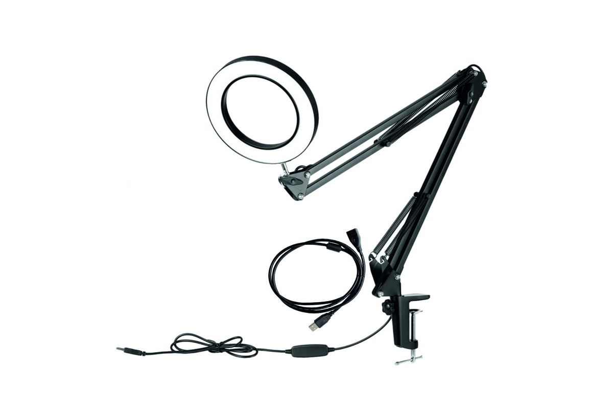фото Настольная светодиодная лампа лупа mobicent ln-33u15 черная + удлинитель кабеля