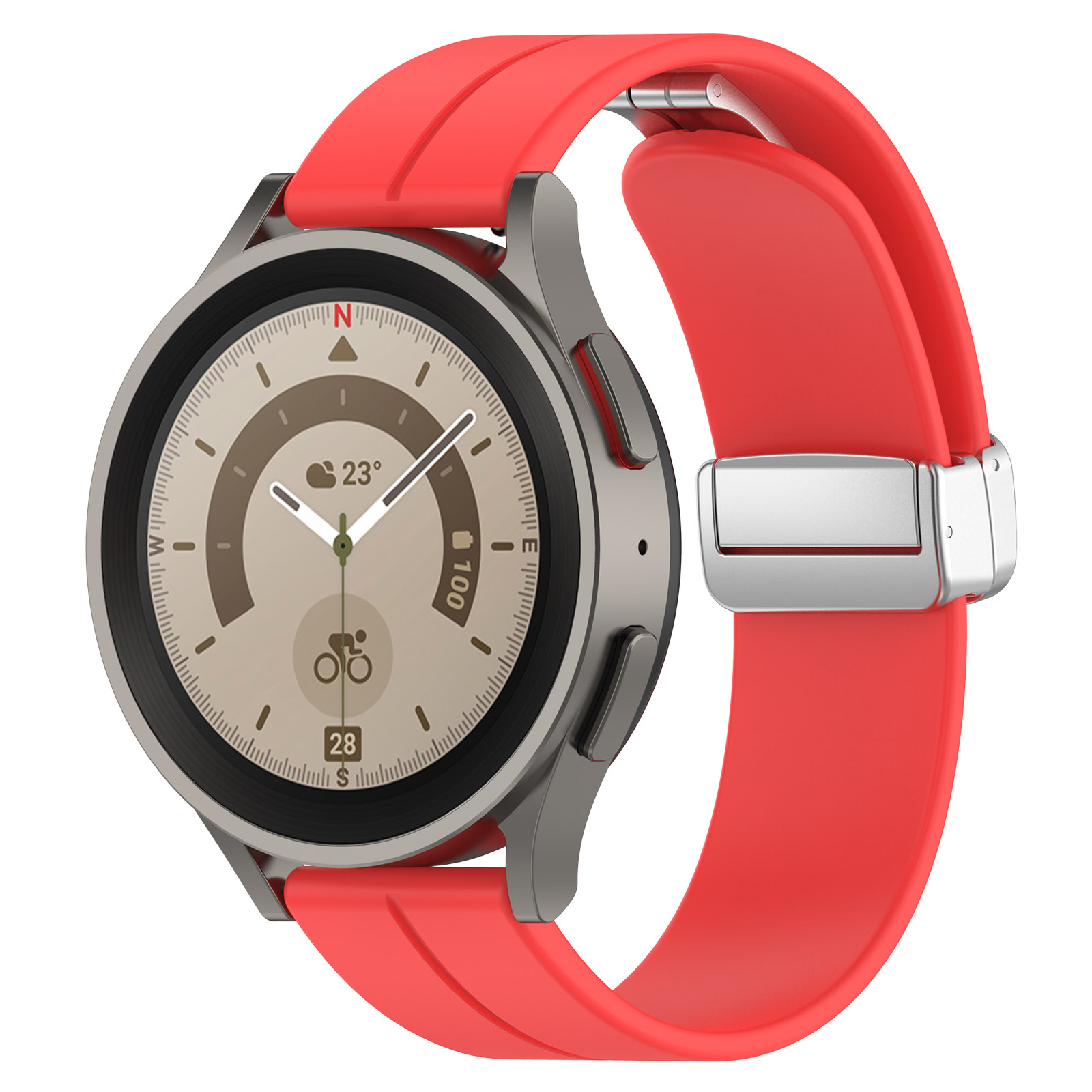 Универсальный силиконовый ремешок с магнитом 22 мм, серебристая застежка, красный