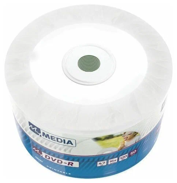 

Оптический диск DVD-R MYMEDIA 4.7ГБ 16x, 50шт., pack wrap, разноцветные, printable [69202]