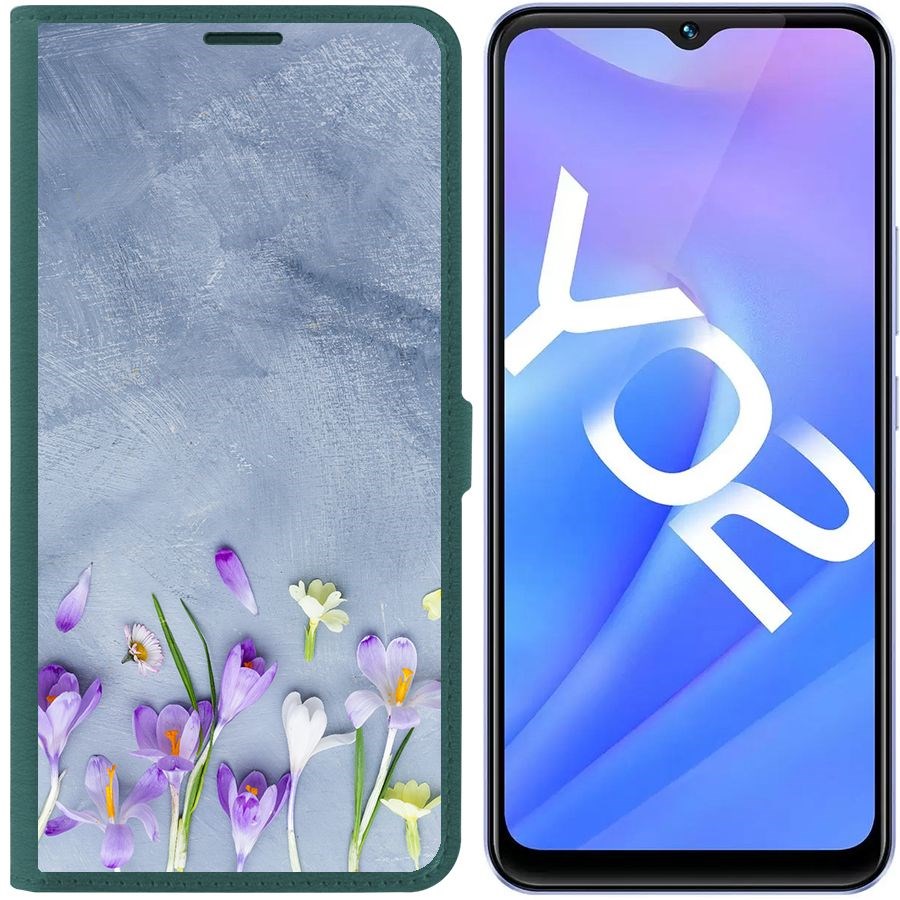 

Чехол-книжка Eco Book для Vivo Y02 Цветочное настроение, Зеленый