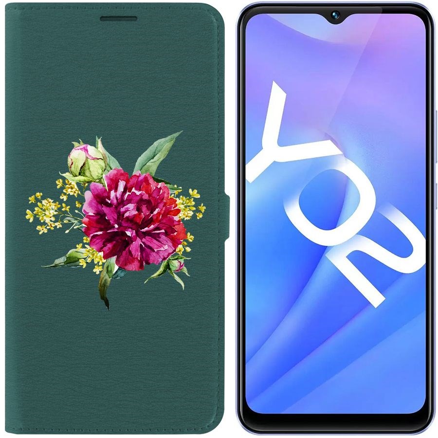 

Чехол-книжка Eco Book для Vivo Y02 Цветочная акварель, Зеленый
