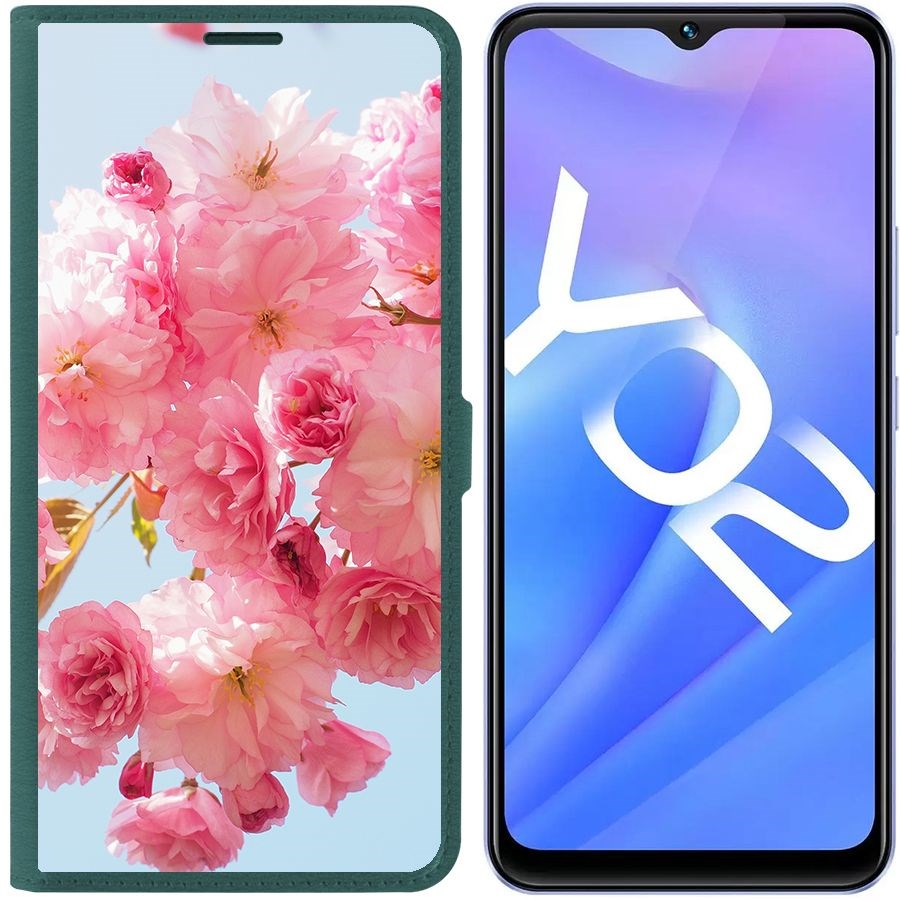 

Чехол-книжка Eco Book для Vivo Y02 Сакура, Зеленый
