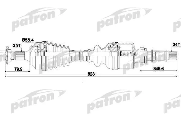 

PATRON PDS0146 Полуось правая 25x955x58,4x24 CITROEN BERLINGO 08-, C4 04-\PEUGEOT 307 00-,