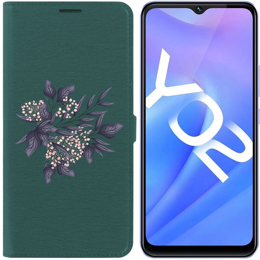 

Чехол-книжка Eco Book для Vivo Y02 Розовые бутоны, Зеленый