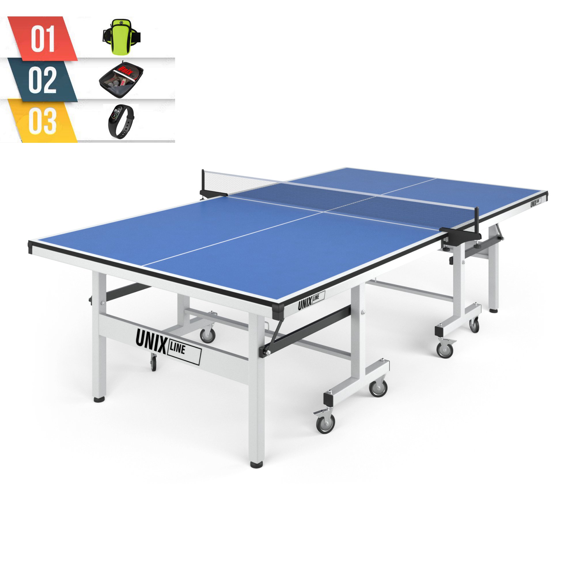 Профессиональный теннисный стол UNIX Line 25 mm MDF (Blue) + набор для игры