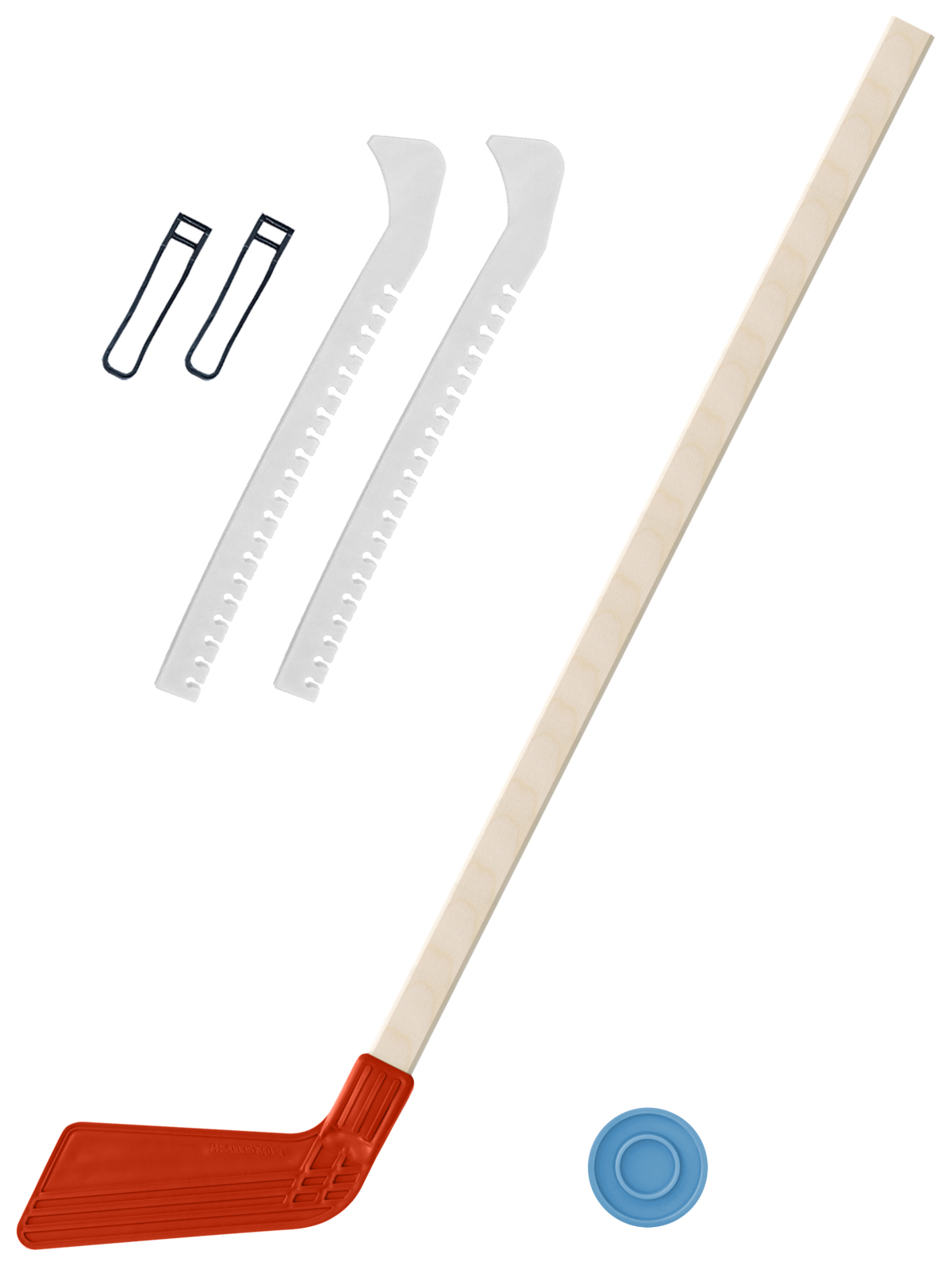 фото Набор зимний клюшка хоккейная красная 80 см.+шайба+чехлы для коньков белые задира-плюс