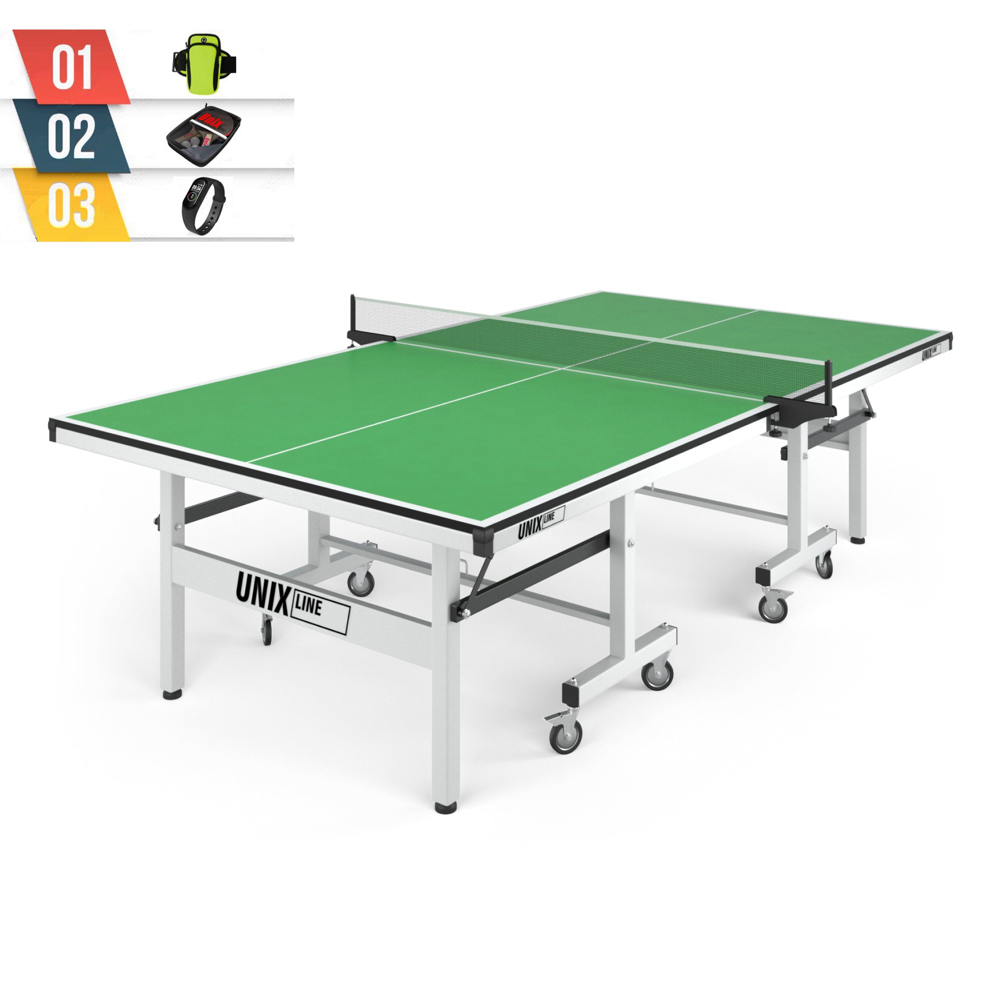 Профессиональный теннисный стол UNIX Line 25 mm MDF Green + набор для игры