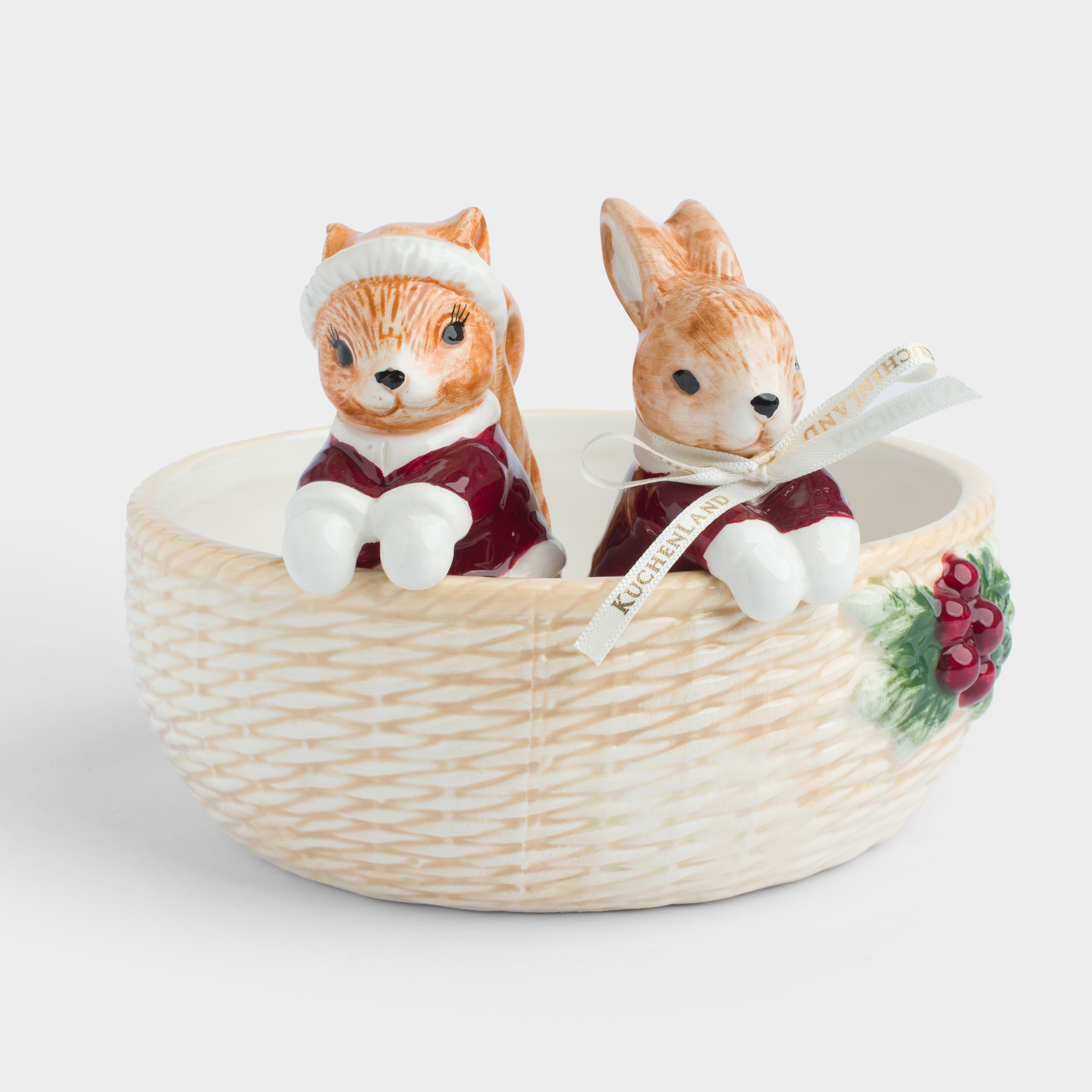 

Салатник, 15х6 см, 720 мл, керамика, бежевый, Кролик и белка в корзине, Christmas animals