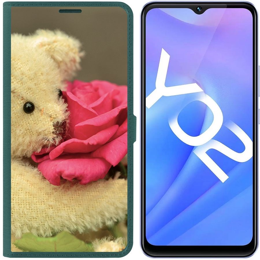 

Чехол-книжка Eco Book для Vivo Y02 Медвежонок с розой, Зеленый