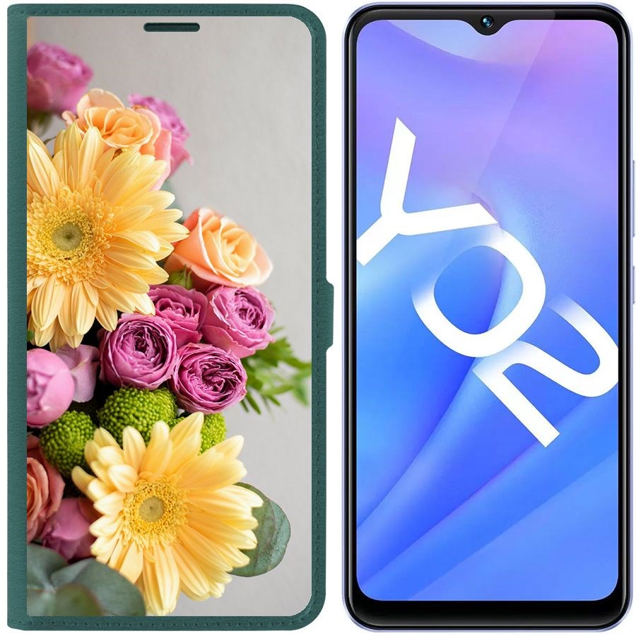

Чехол-книжка Eco Book для Vivo Y02 Букет, Зеленый