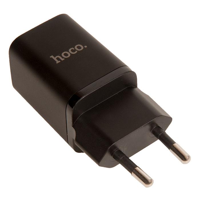 фото Сетевое зарядное устройство hoco отсутствует 1xusb, 1xusb type-c 3 а черный