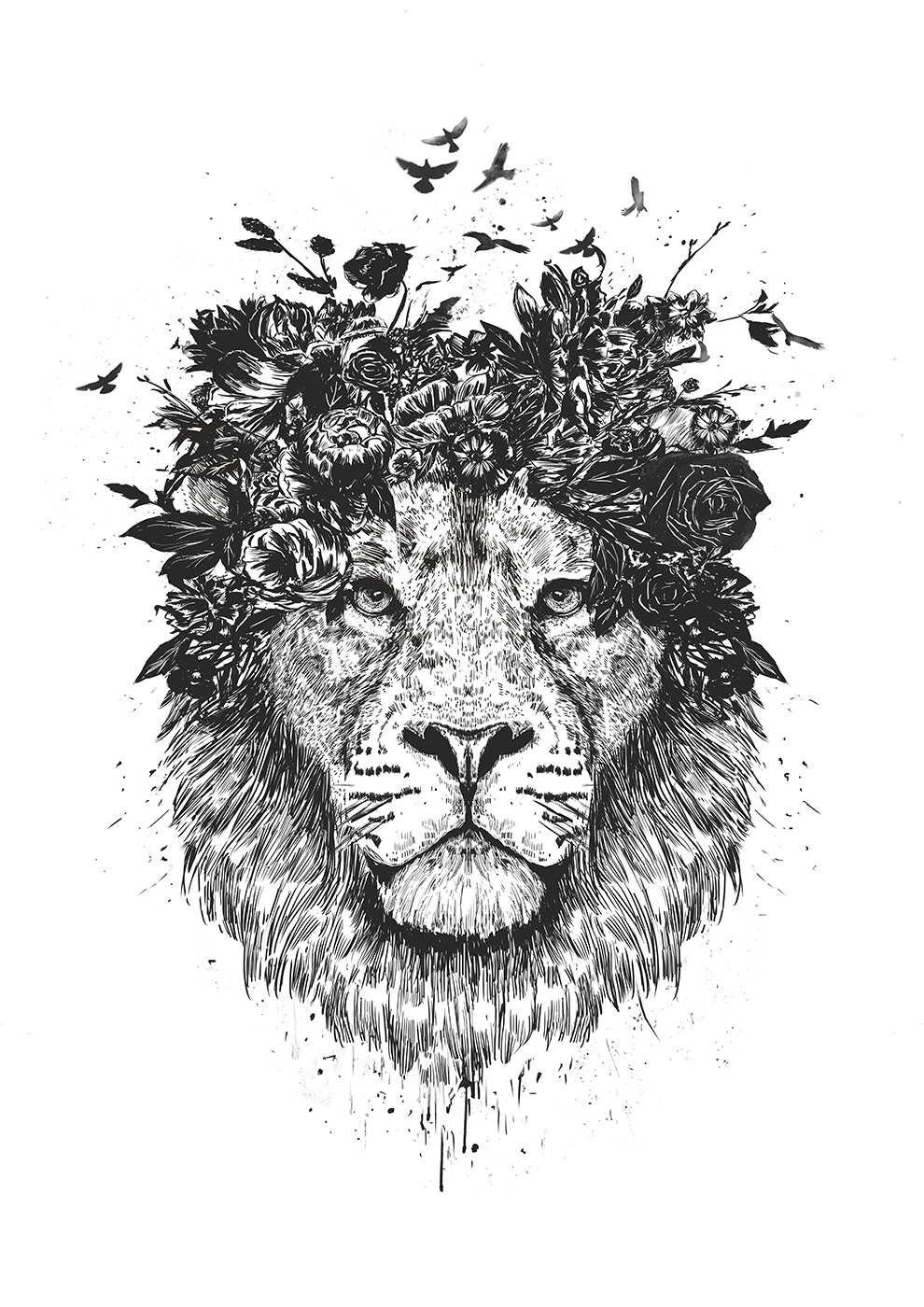 

Большой постер на стену Floral lion 60х90 см без рамы, BSFLOLION