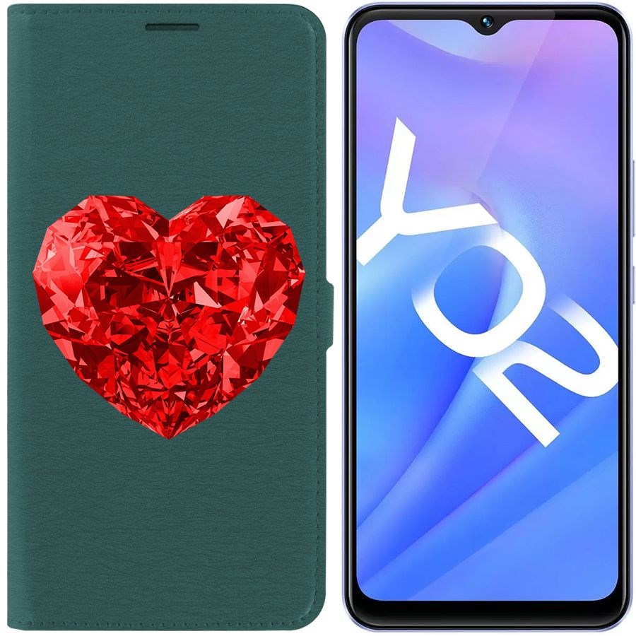 

Чехол-книжка Eco Book для Vivo Y02 Рубиновое сердце, Зеленый