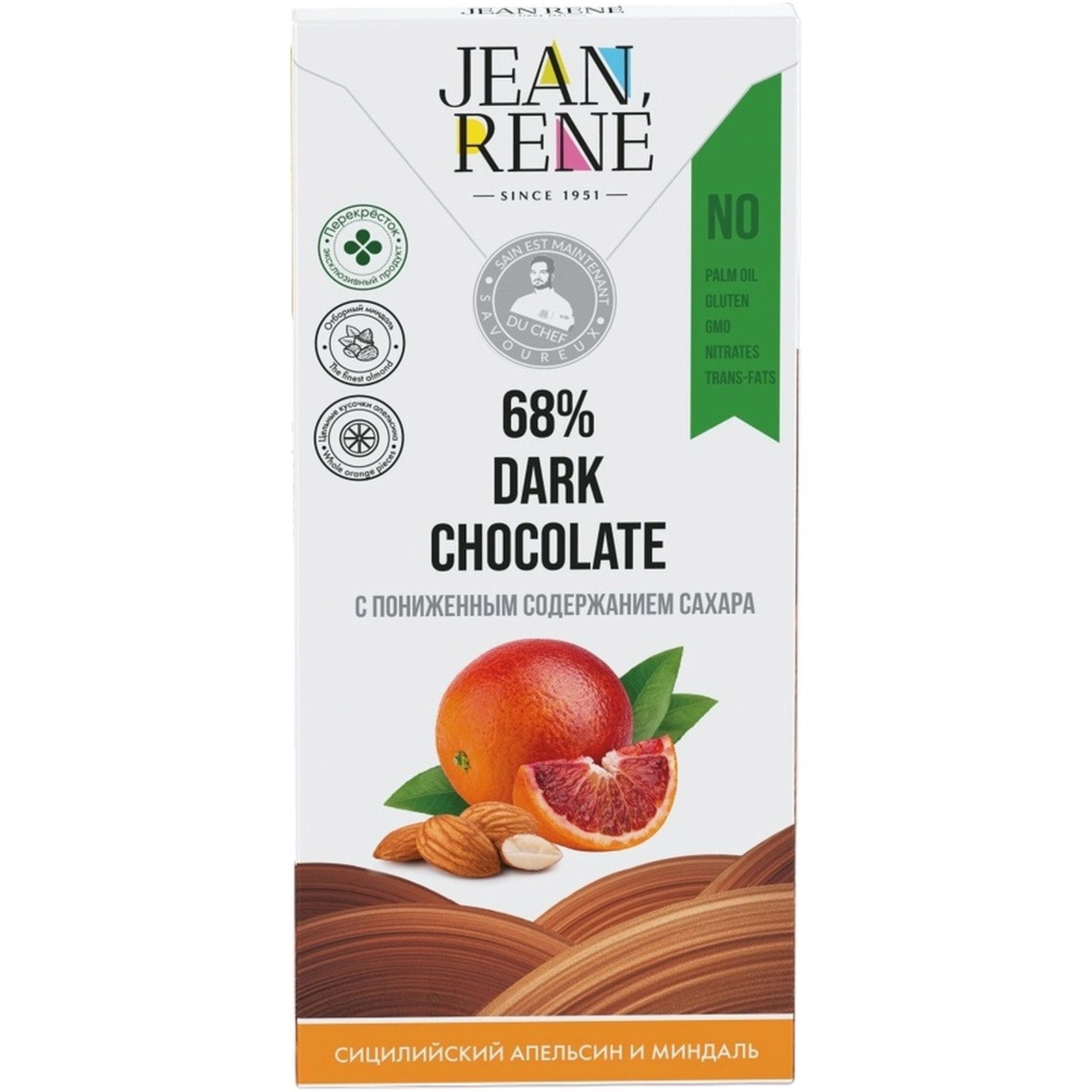 Шоколад Jean Rene темный авторский с цукатами апельсина и миндалем 80 г