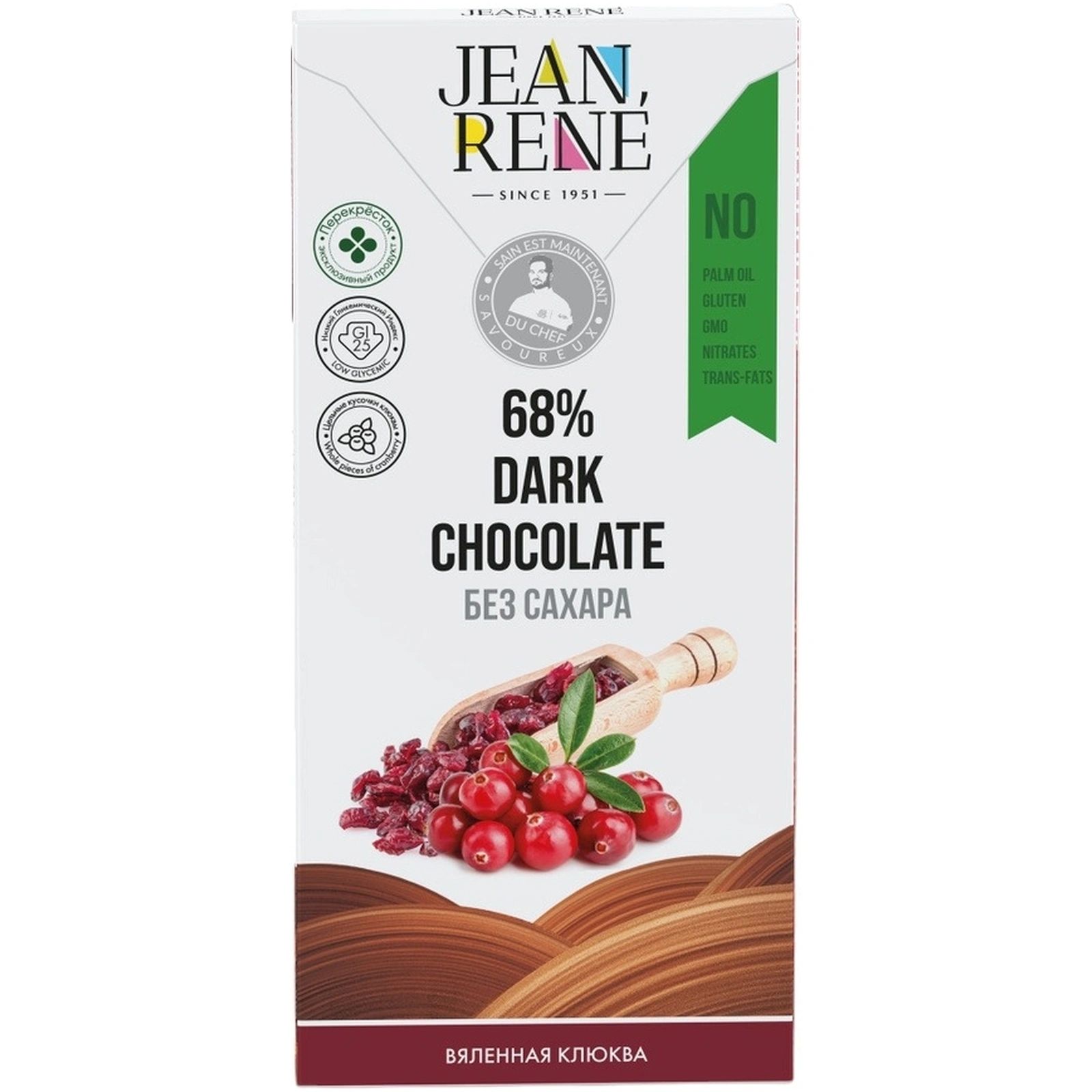 Шоколад Jean Rene темный авторский с вяленой клюквой без сахара 80 г