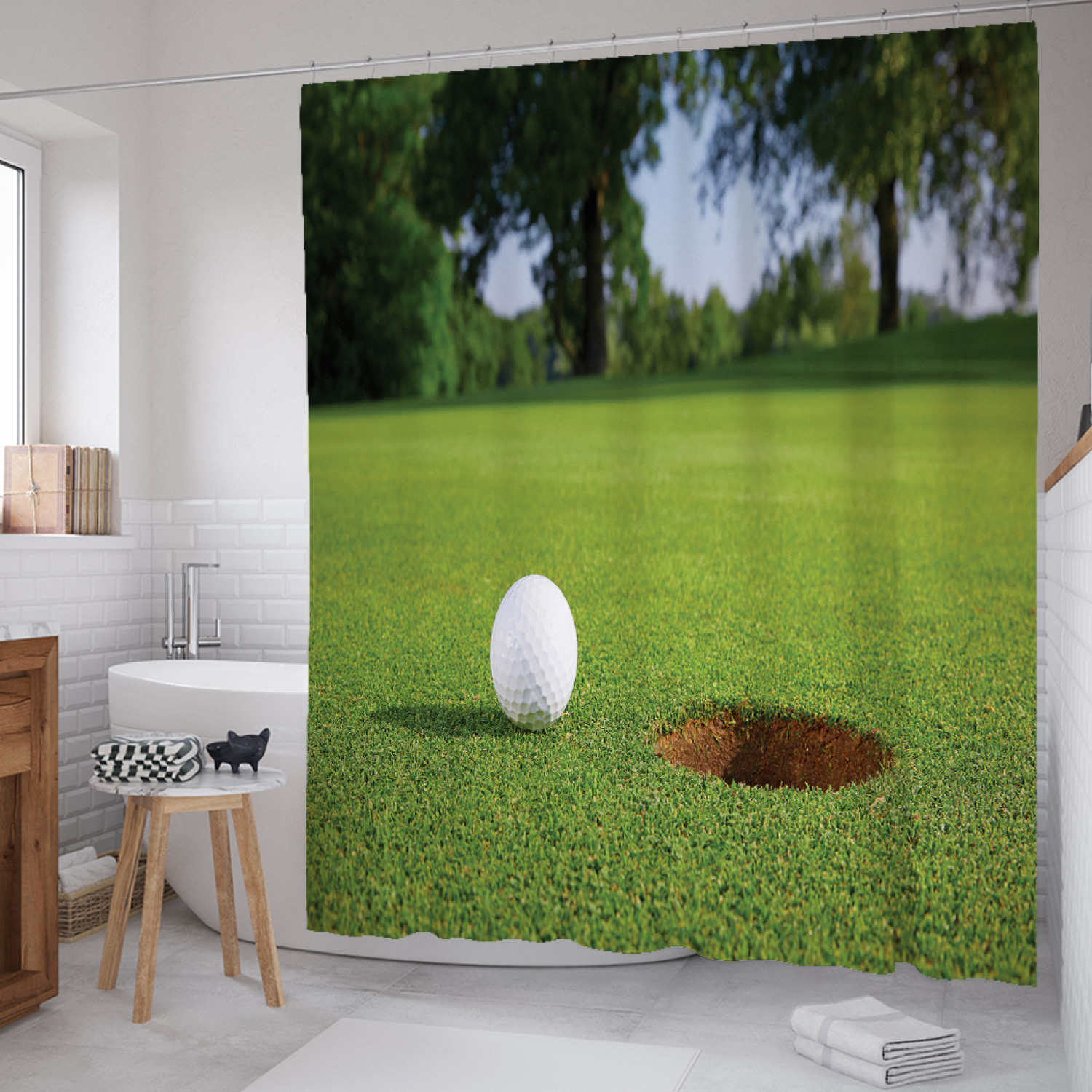 

Штора для ванной JoyArty "Мячику лункина грине" из сатена, 180х200 см с крючками, Зеленый, Мячику лункина грине