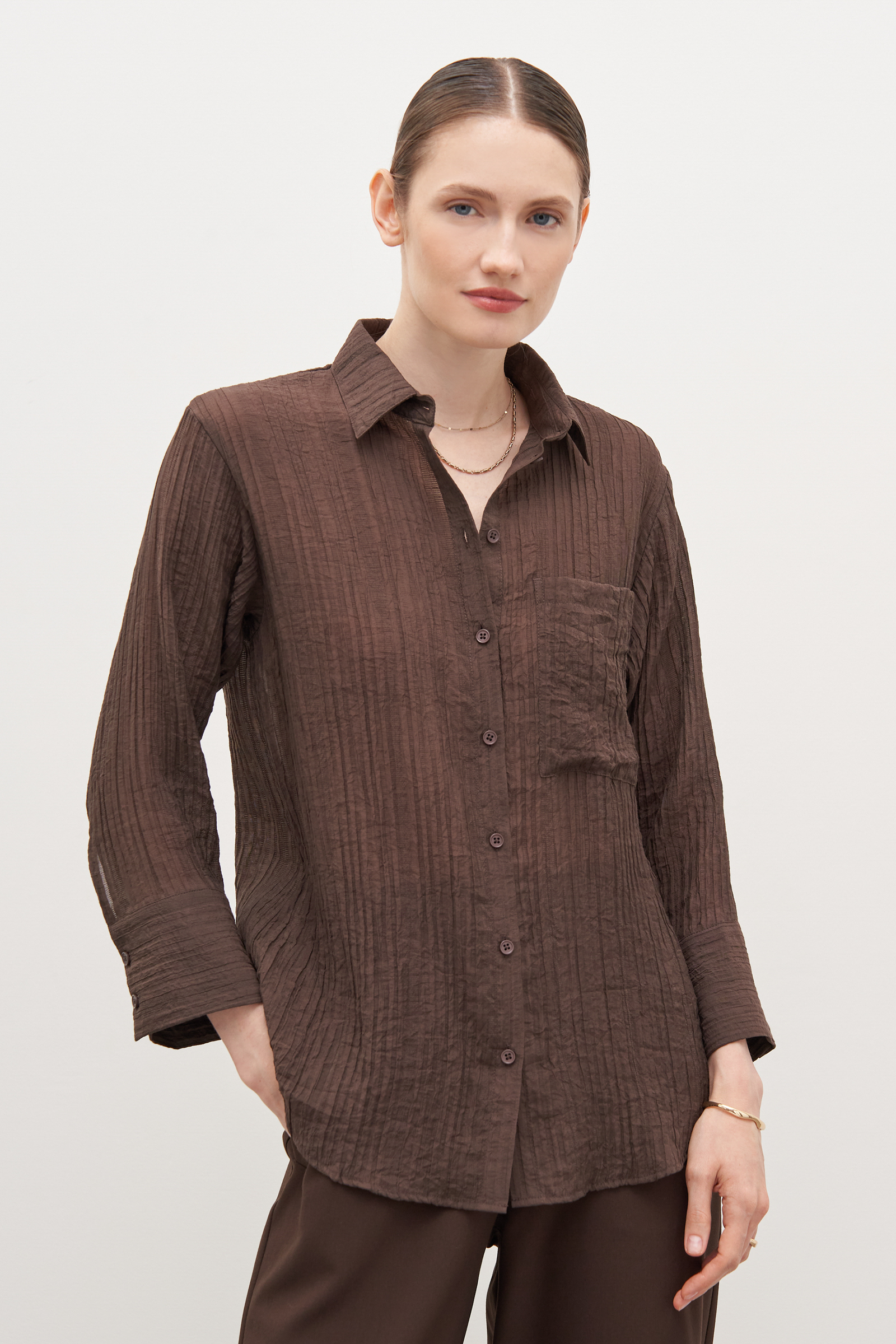 

Рубашка женская Finn Flare FAD110193 коричневая XS, Коричневый, FAD110193