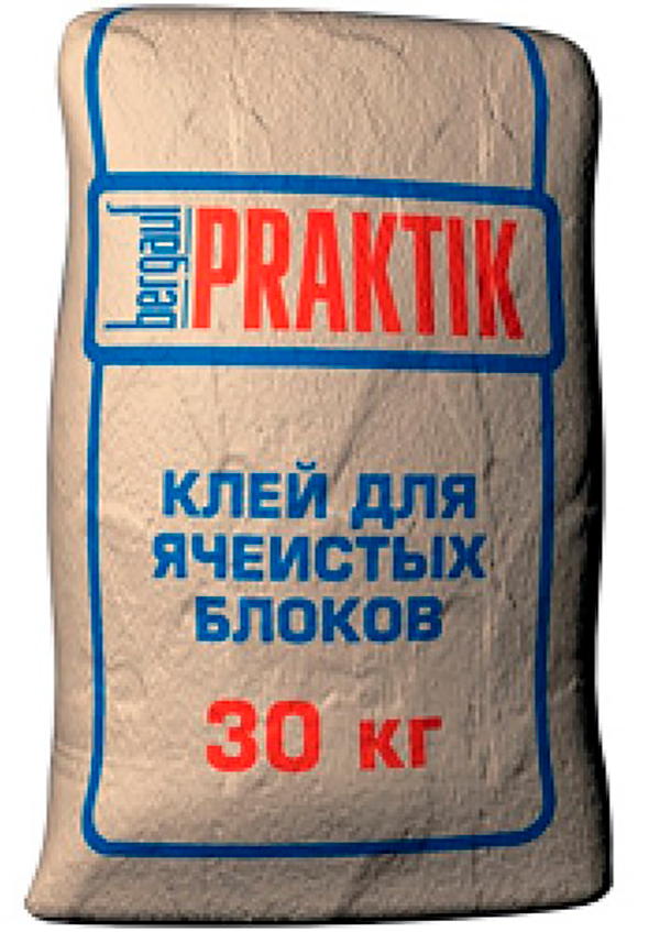 

Клей для ячеистых блоков морозостойкий 30кг Bergauf Praktik *1/48, Серый