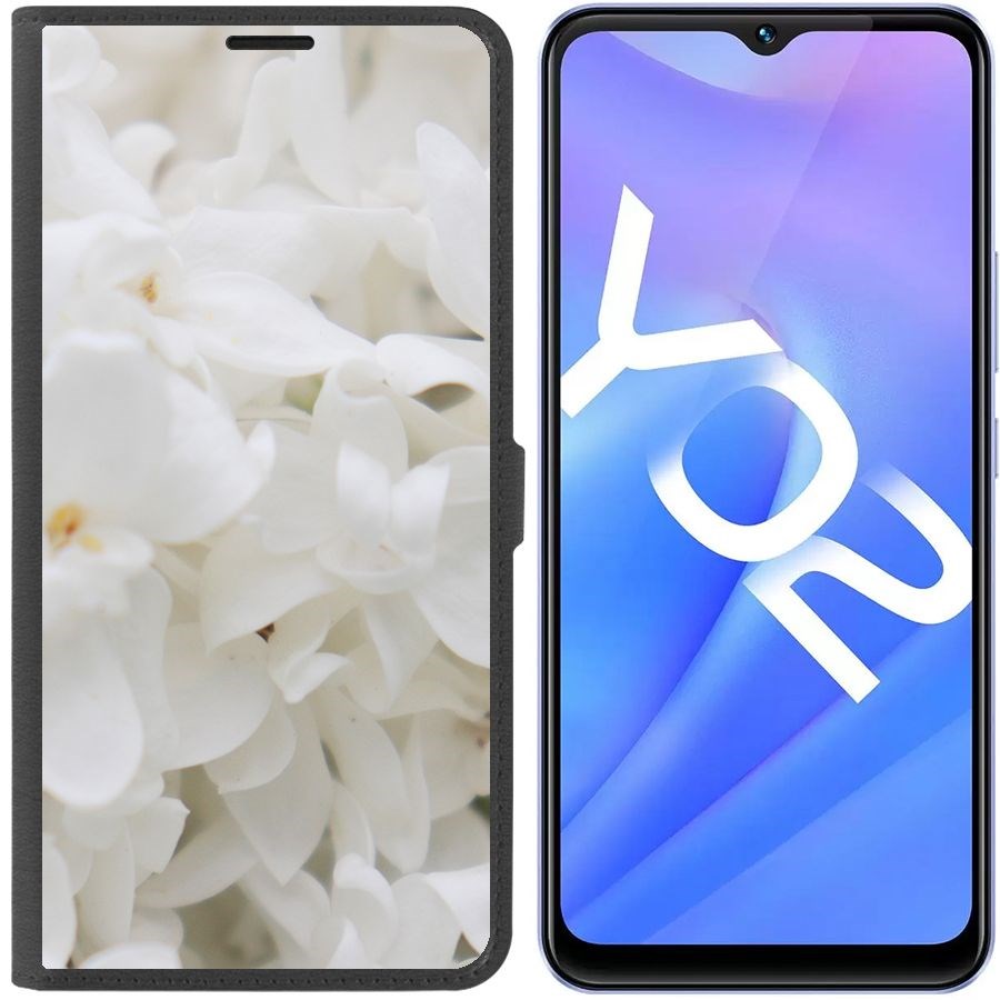

Чехол-книжка Eco Book для Vivo Y02 Белые лилии, Черный