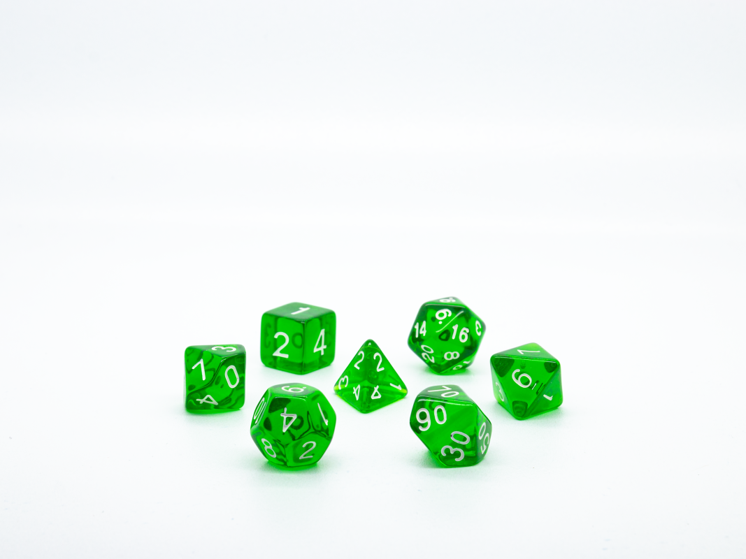 Набор кубиков для D&D, Dungeons and Dragons, ДнД, Pathfinder ярко-зелёные полупрозрачные декор для творчества металл кружочки зелёные набор 2000 шт 0 2х0 2 см