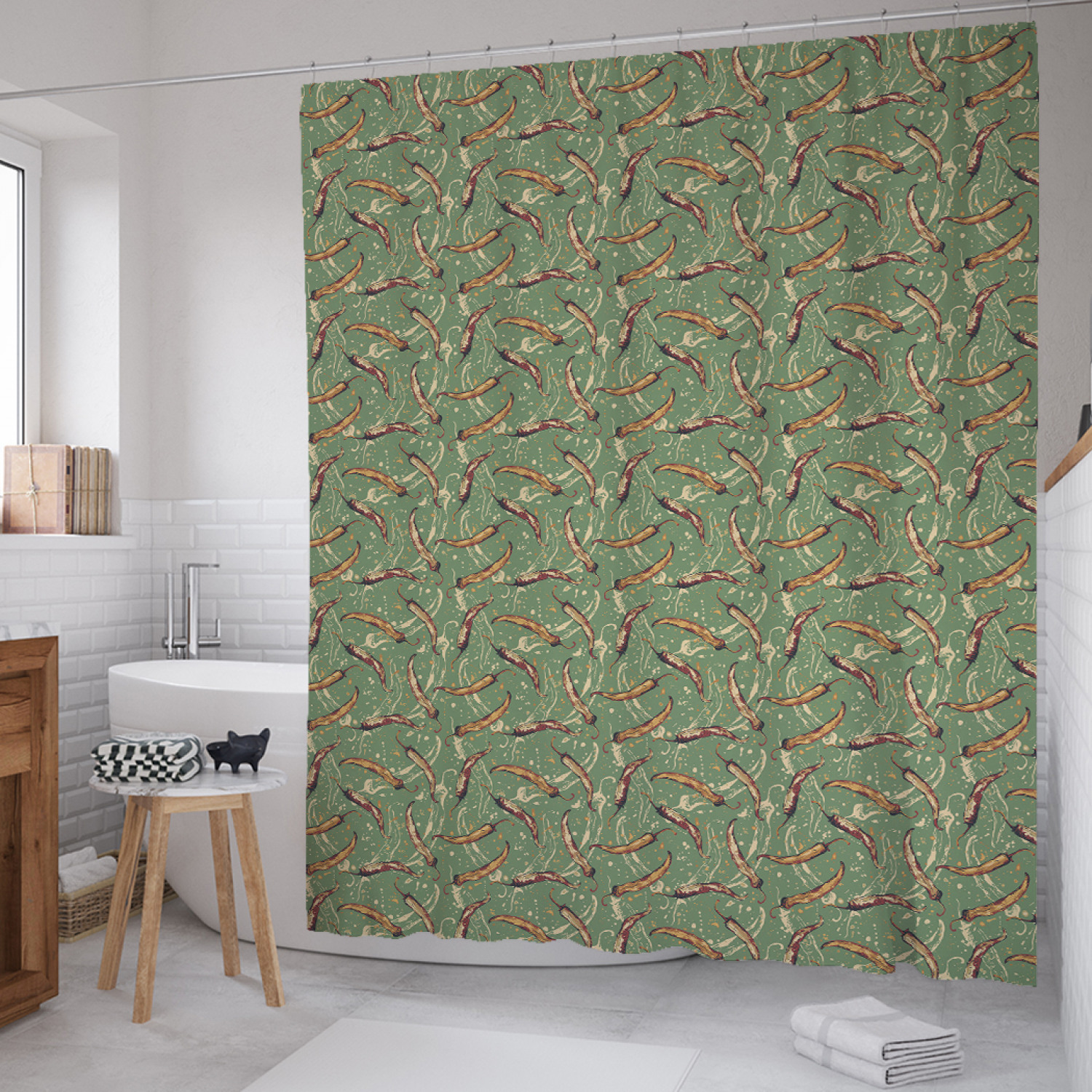 

Штора для ванной JoyArty "Сухой перец чили" из сатена, 180х200 см с крючками, Зеленый, Сухой перец чили