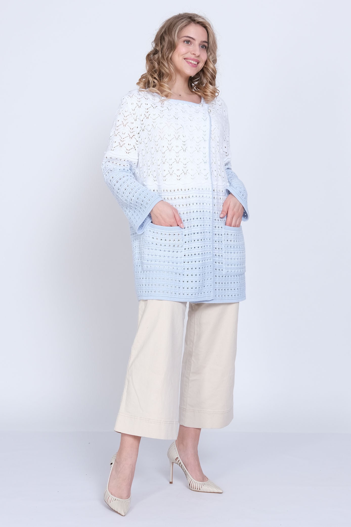 фото Кардиган женский текстильная мануфактура д 2501 голубой 58 ru