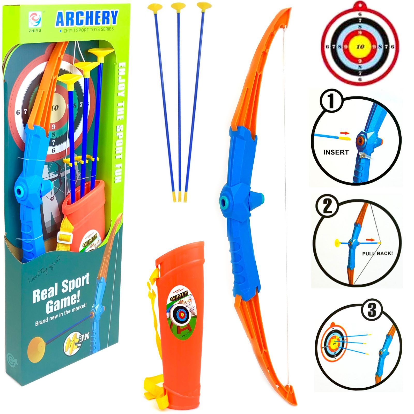 фото Игровой набор playsmart лук со стрелами в колчане на присосках archery, мишень