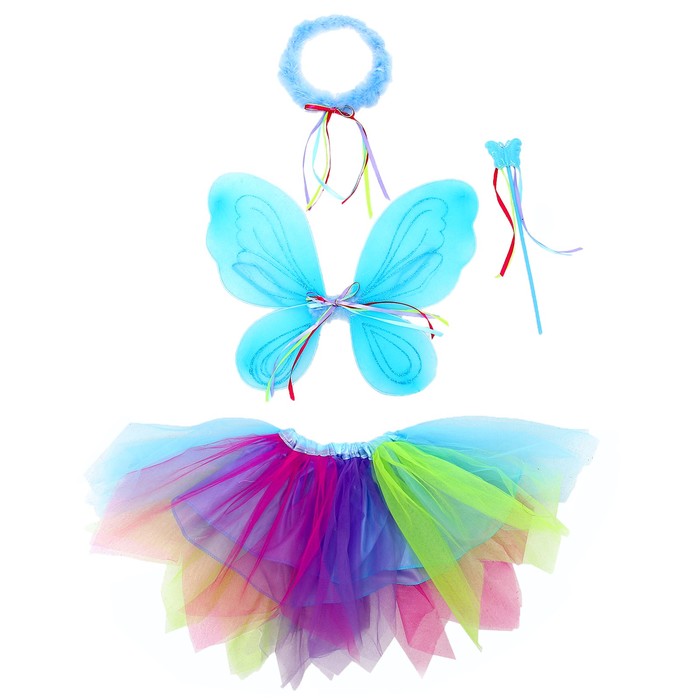 

Карнавальный набор «Фея», 4 предмета: юбка, крылья, жезл, нимб, Разноцветный