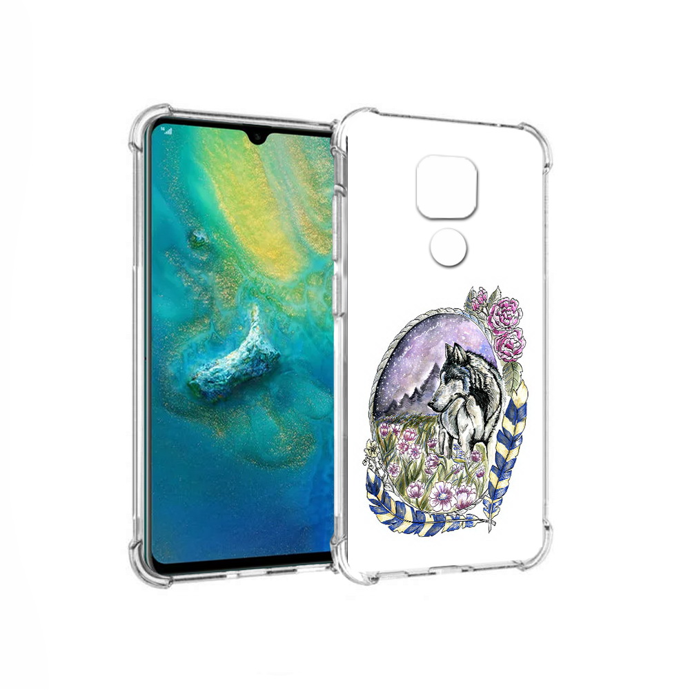 

Чехол MyPads Tocco для Huawei Mate 20x нарисованный волк в цветах с перьями, Прозрачный, Tocco