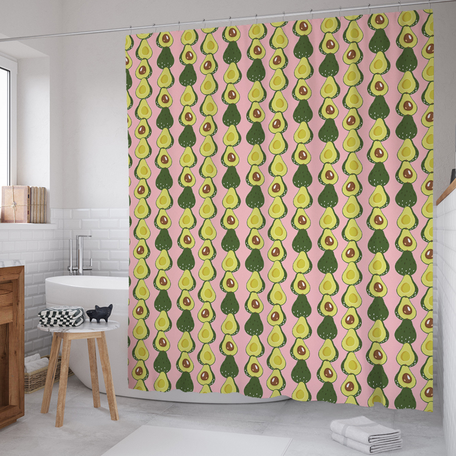 

Штора для ванной JoyArty "Половинки авокадо" из сатена, 180х200 см с крючками, Бежевый, Половинки авокадо