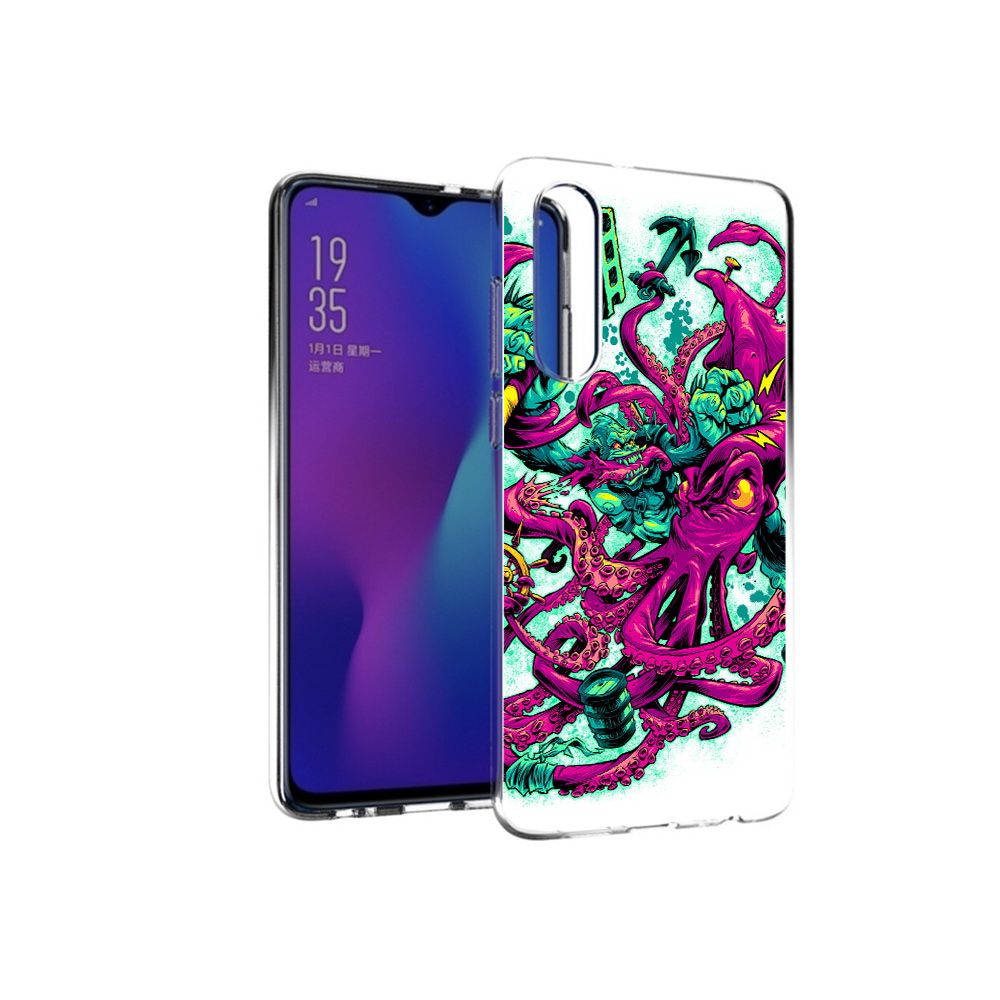 

Чехол MyPads Tocco для Huawei P30 фиолетовый кракен, Прозрачный, Tocco