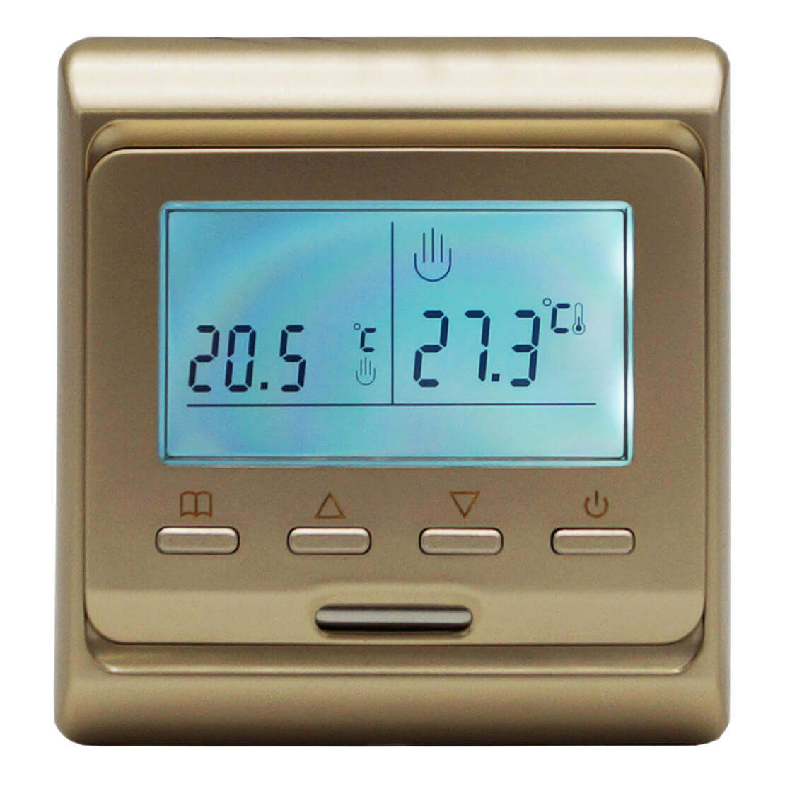 Терморегулятор Menred E51 золото, электронный программируемый терморегулятор электронный программируемый для теплого пола ensto eco16lcdjr белый