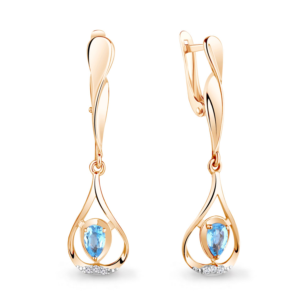 

Серьги подвески из серебра с топазом/фианитом Aquamarine 4752305А, 4752305А_925_з