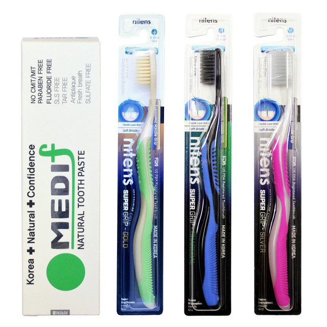Купить Набор Medif: Зубная паста с серебром, углем+Зубные щетки с серебром, золотом и углем, 3шт, Medif Toothpaste