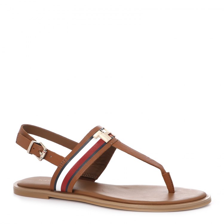 фото Женские сандалии tommy hilfiger corporate leather flat sandal цв. светло-коричневый 36 eu