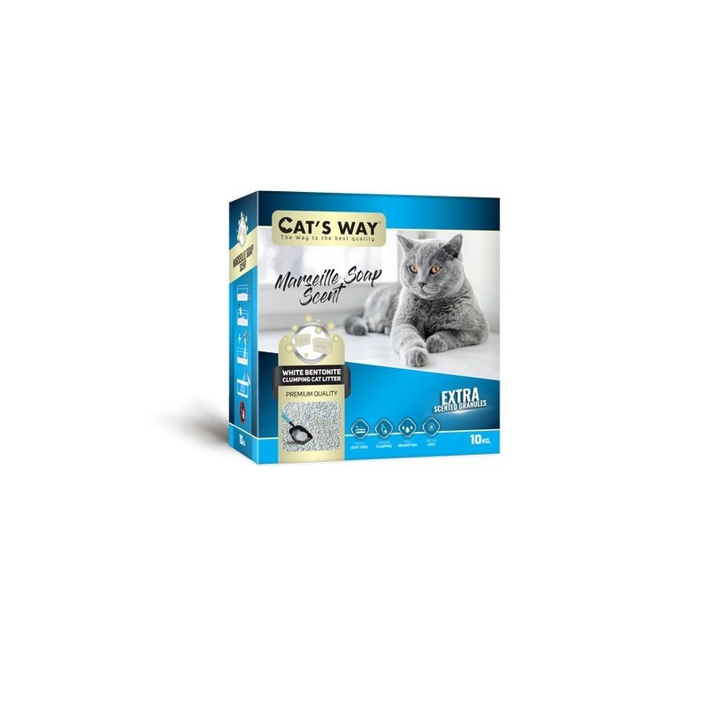 фото Комкующийся наполнитель для кошек cats way бентонитовый, марсальское мыло, 10 кг, л,