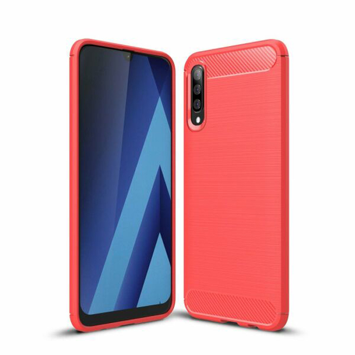 Чехол силиконовый для Samsung Galaxy A50 2019 (SM-A505F) Carbon series красный