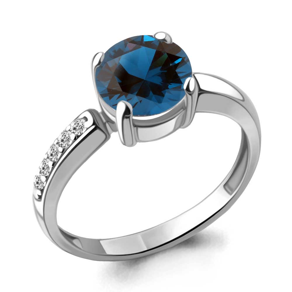 

Кольцо из серебра с топазом искусственным/фианитом р. Aquamarine 6943893А, 6943893А_925_р