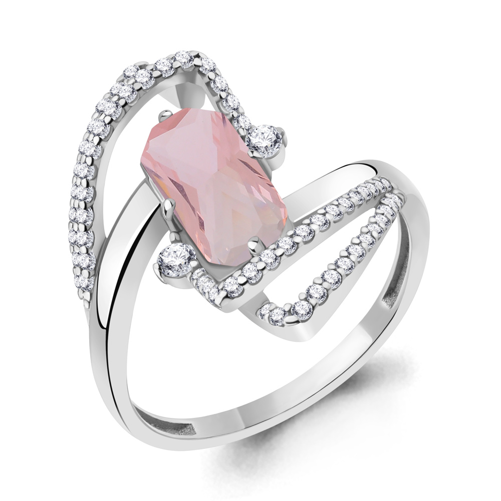 

Кольцо из серебра с морганитом искусственным/фианитом р., Aquamarine 6579790А, 6579790А_925_р