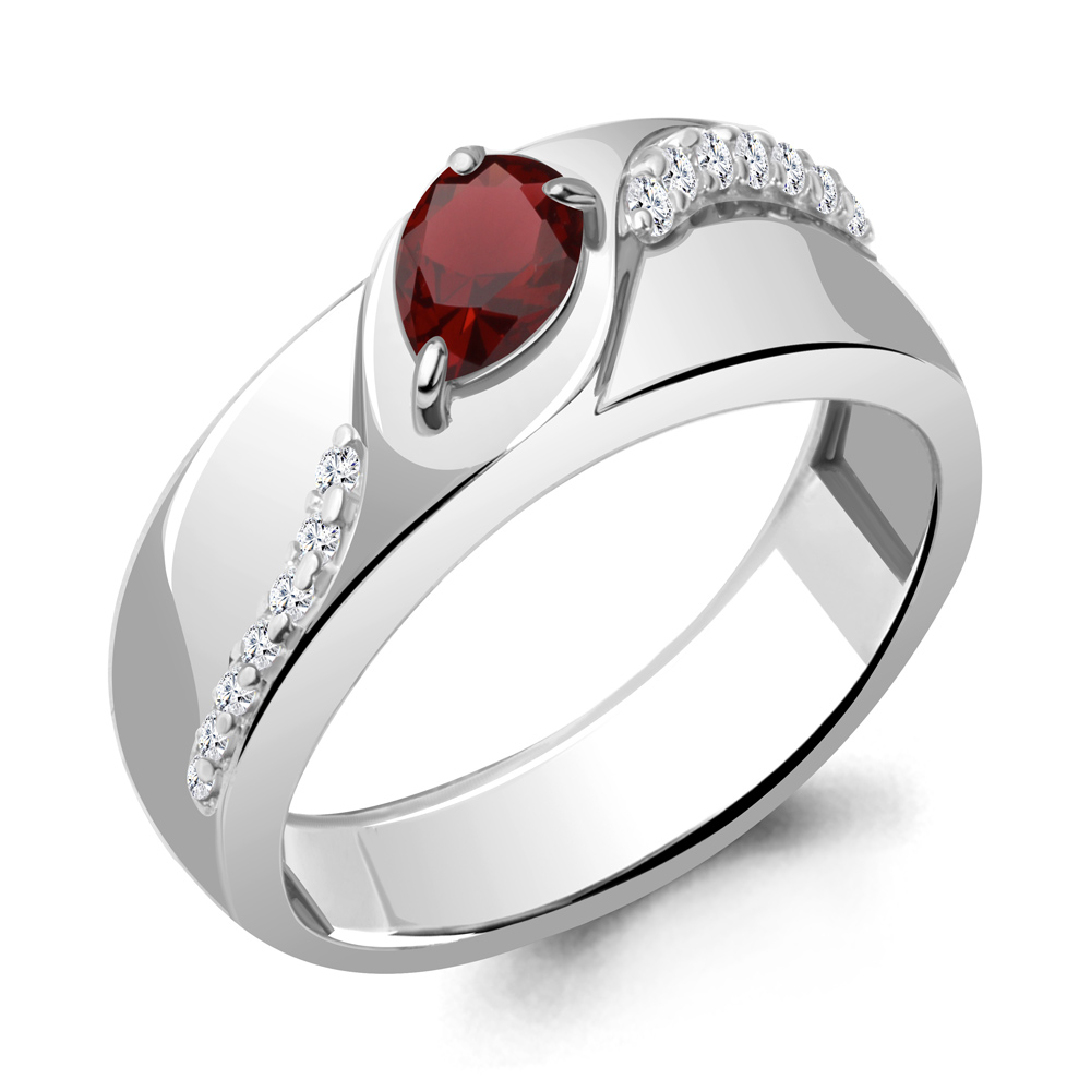 

Кольцо из серебра с гранатом/фианитом р., Aquamarine 6968003А, 6968003А_925_р