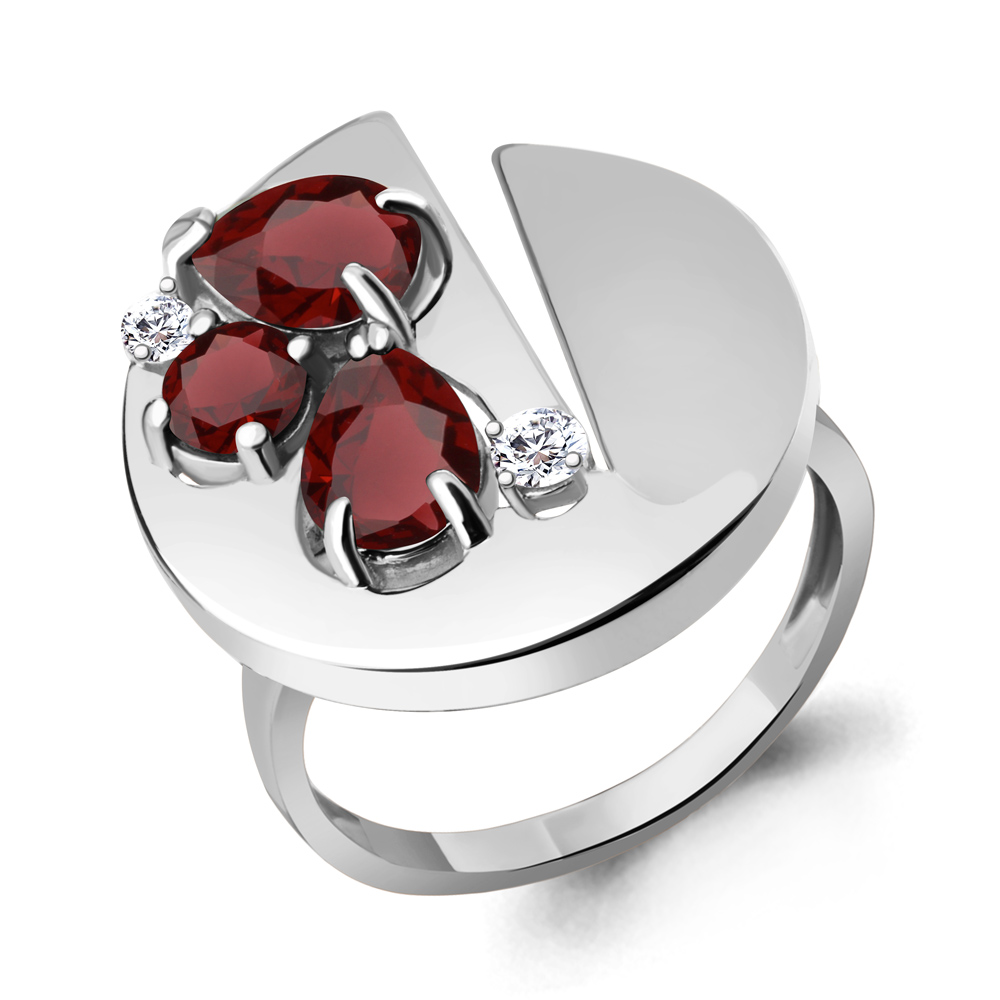 

Кольцо из серебра с гранатом/фианитом р., Aquamarine 6953603А, 6953603А_925_р