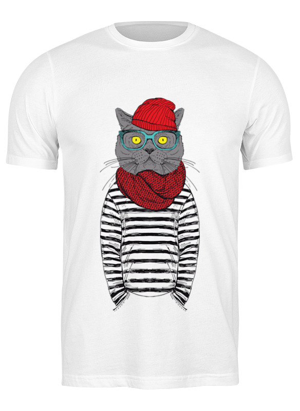 

Футболка мужская Printio Cat hipster белая XL, Белый, Cat hipster