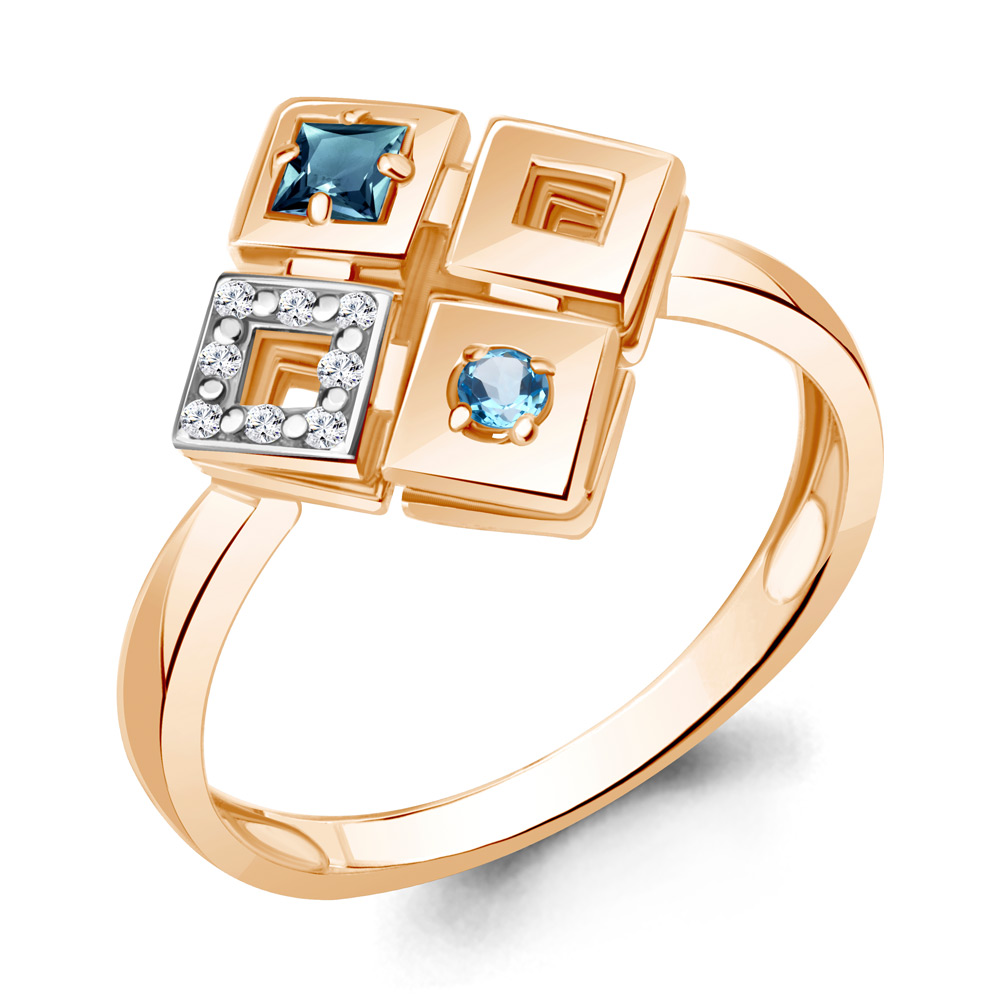 

Кольцо из красного золота с бриллиантом/топазом р., Aquamarine 964101Ак, 964101Ак_585_кз