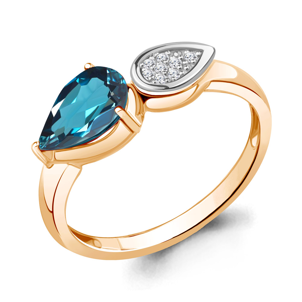 

Кольцо из красного золота с бриллиантом/топазом р. Aquamarine 964100к, 964100к_585_кз