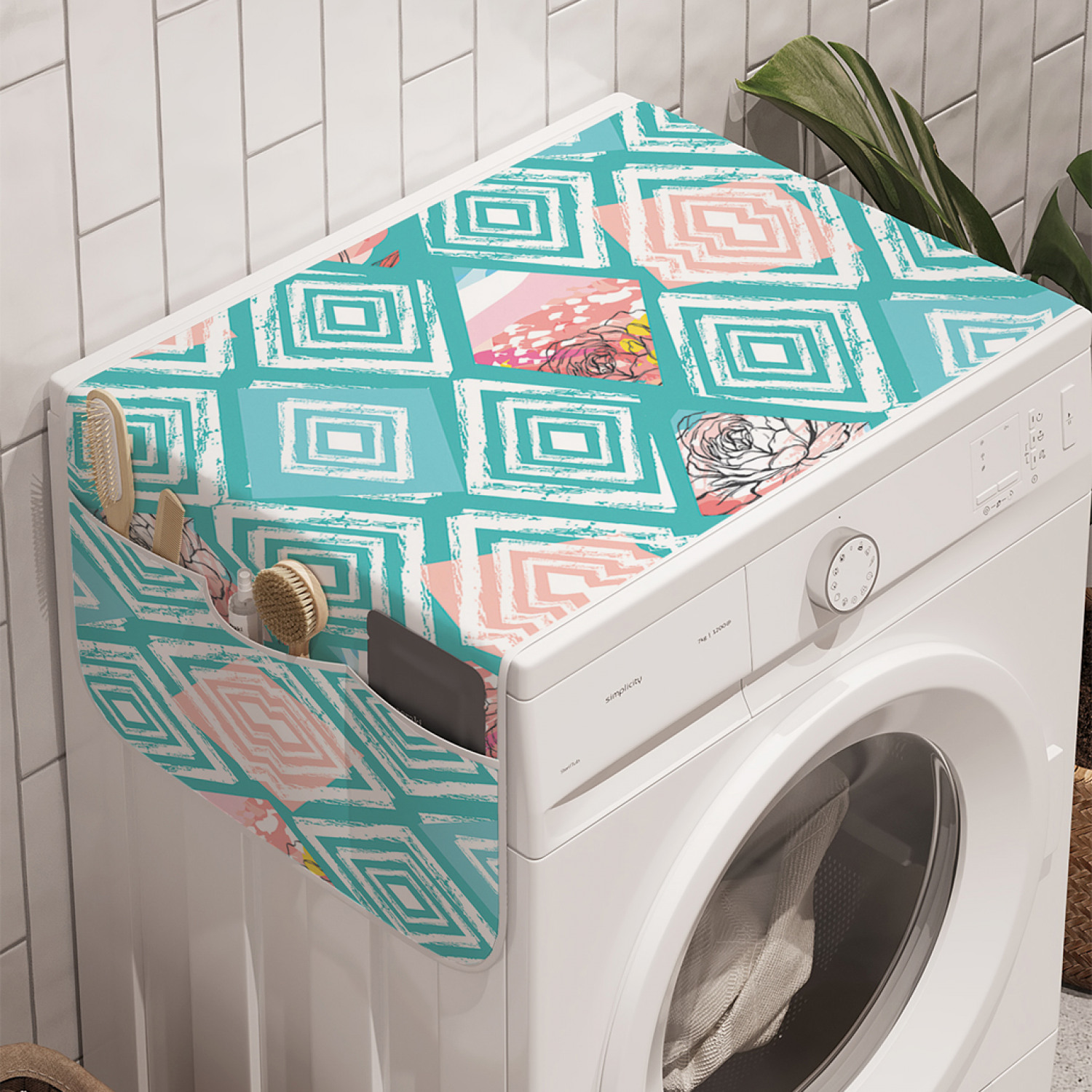 

Органайзер для хранения Ambesonne "Цветочная геометрия" на стиральную машину, 45x120 см, Современная цветочная геометрия