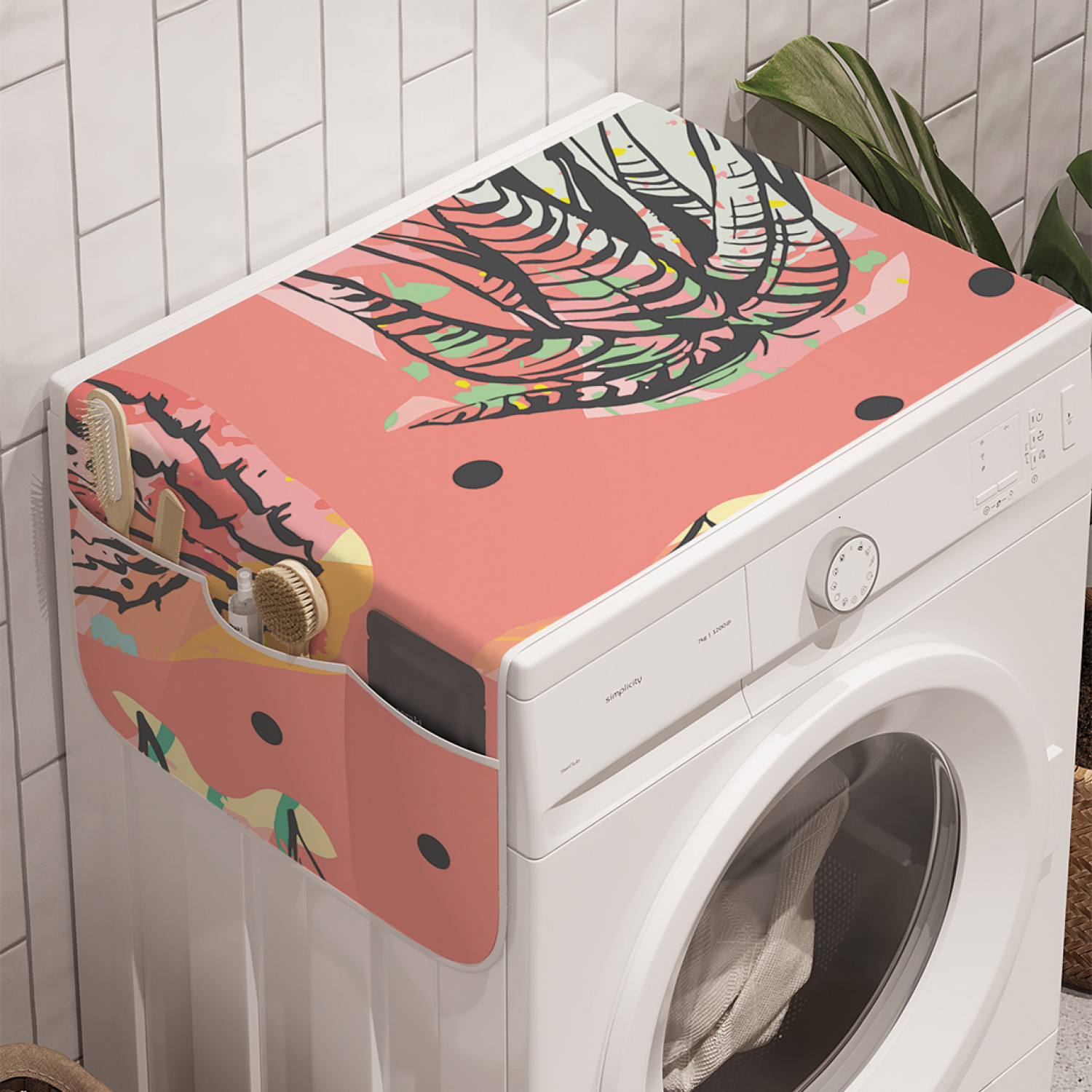 

Органайзер для хранения Ambesonne "Кактусы и горошек" на стиральную машину, 45x120 см, Кактусы и горошек