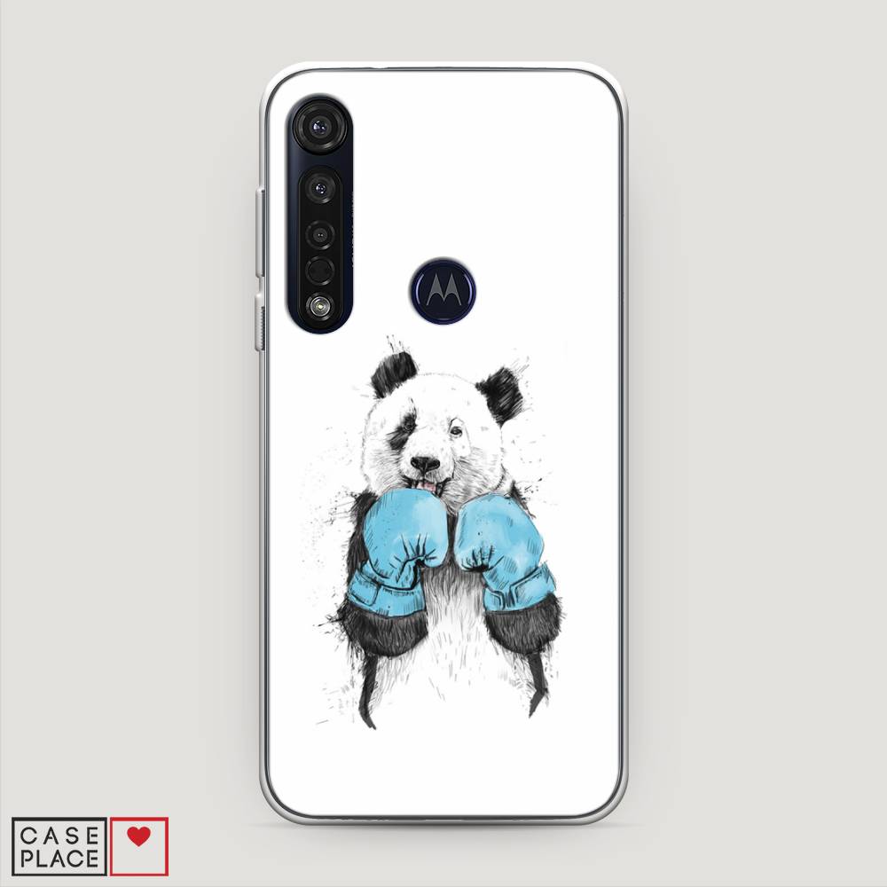

Чехол на Motorola Moto G8 Plus "Панда боксер", Голубой;белый;серый, 241450-1