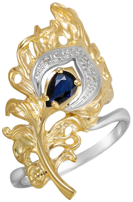 Кольцо из желтого золота р. 18 Альдзена K-24025, сапфир\\бриллиант