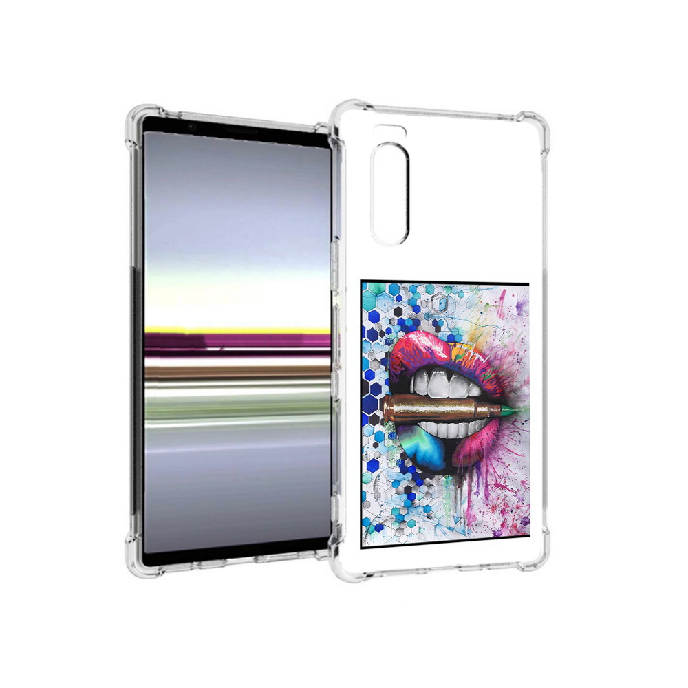 

Чехол MyPads Tocco для Sony Xperia 5 разноцветные губы с пулей (PT139963.234.571), Прозрачный, Tocco